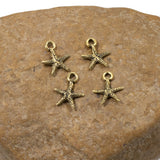 4 Gold Tiny Sea Star Charms, TierraCast Starfish for Ocean-Themed DIY Jewelry