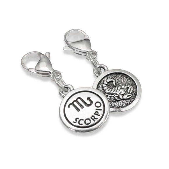 Silver Scorpio Clip-on Charm, Astrology Zodiac The Scorpion + Lobster Clasp
