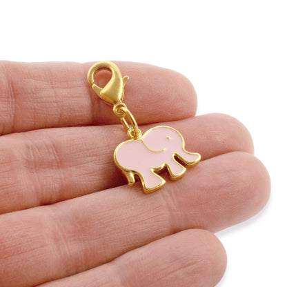 Adorable Pink Elephant Clip-on Charm, Gold & Enamel Accessory for Bags & Jewelry