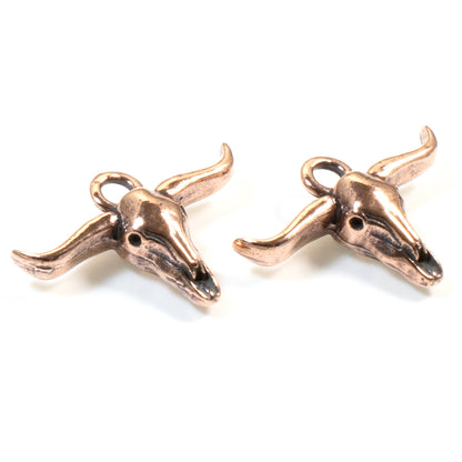 Copper Longhorn Steer Skull Charms, TierraCast Southwestern Pendant 2/Pkg