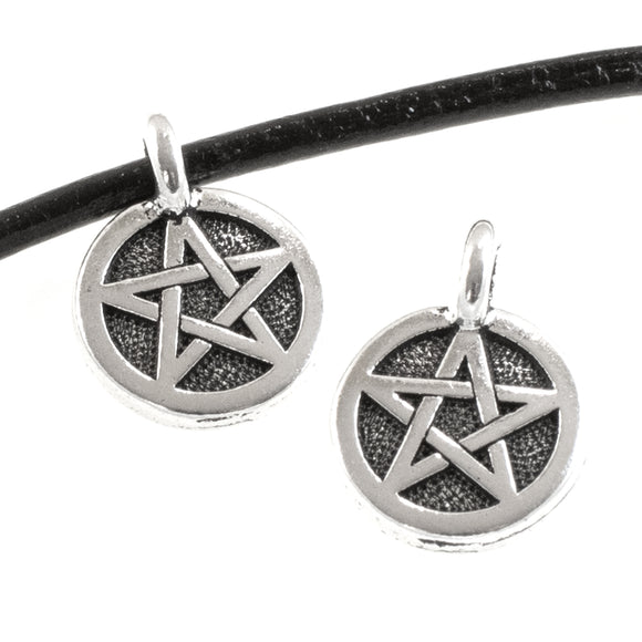 2 Silver Pentagram Charms, TierraCast Wicca Pagan Pentacle Talisman