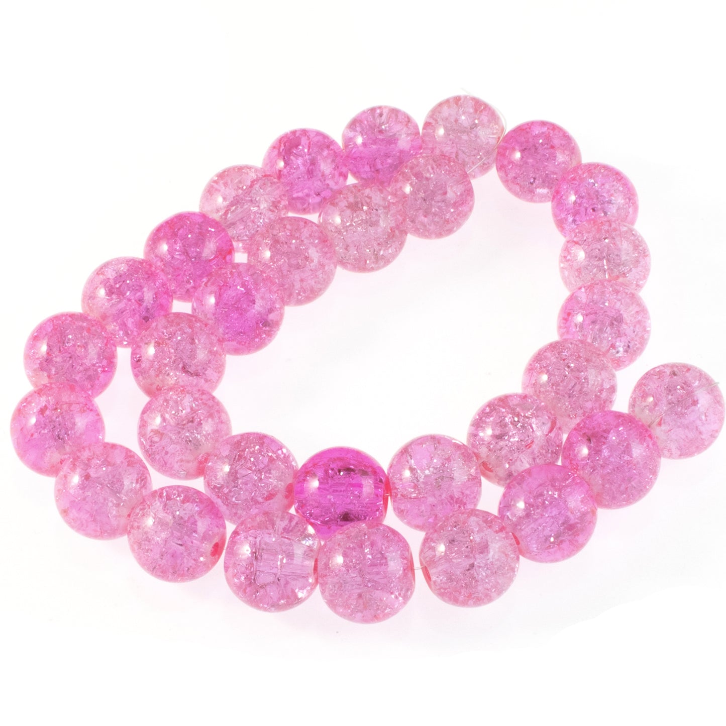 30 Bright Pink Glass Beads - 10mm Round Crackle Beads - Jewelry Making & Crafts