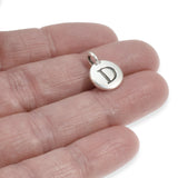 2Pc. Silver "D" Initial Charms, TierraCast Round Small Alphabet Letter