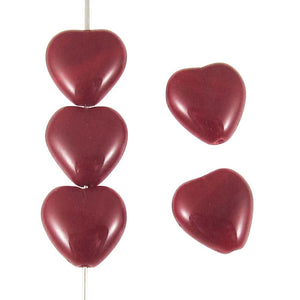 Maroon Red Czech Glass Heart Shaped Beads 11x12mm (20 Pieces)