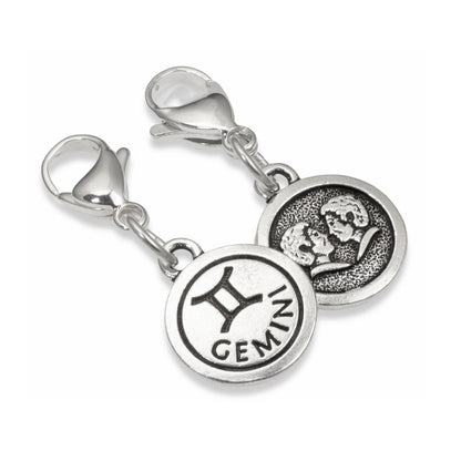 Silver Gemini Clip-on Charm, Astrology Zodiac The Twins + Lobster Clasp