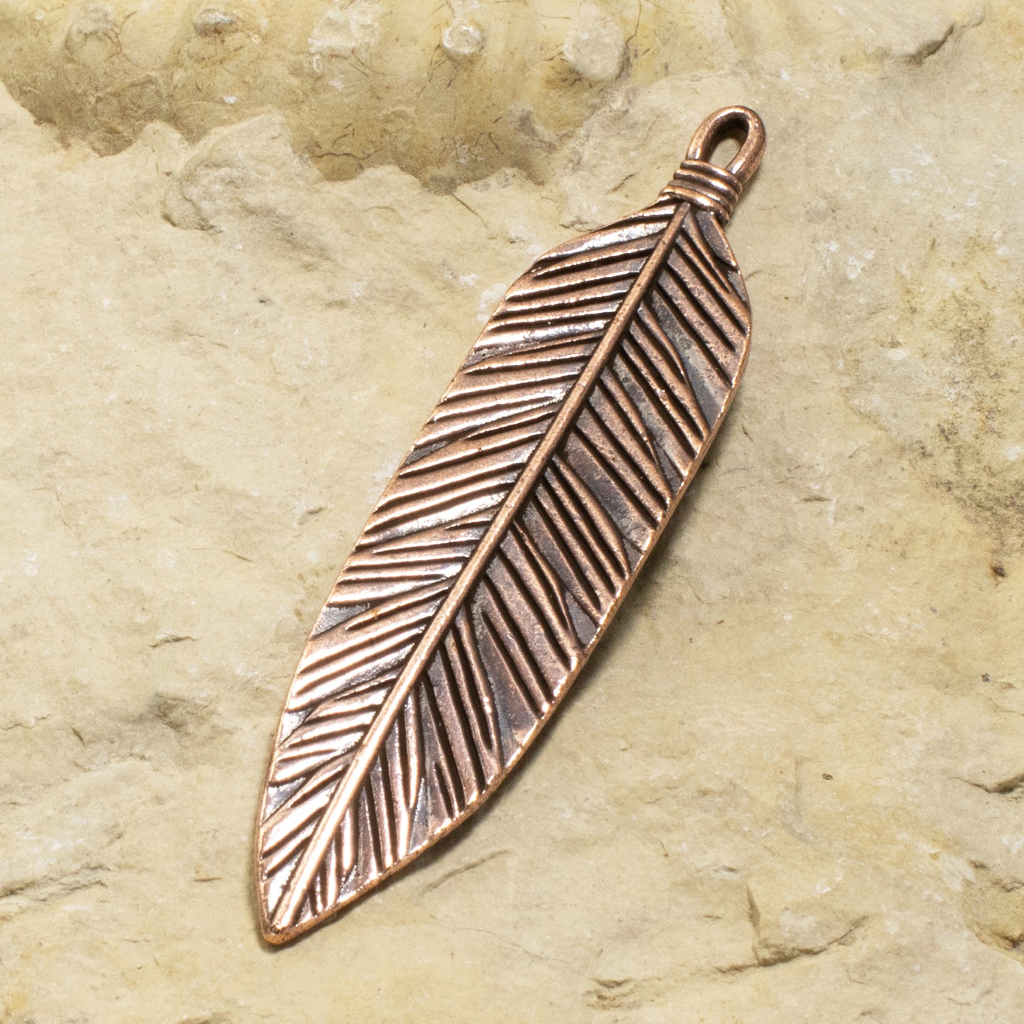 1Pc Southwestern Style Copper Feather Pendant, TierraCast Jewelry Focal Point