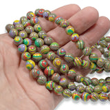 8mm Colorful Striped Lace Malachite Round Beads, Festive Manmade Stone, 48Pcs