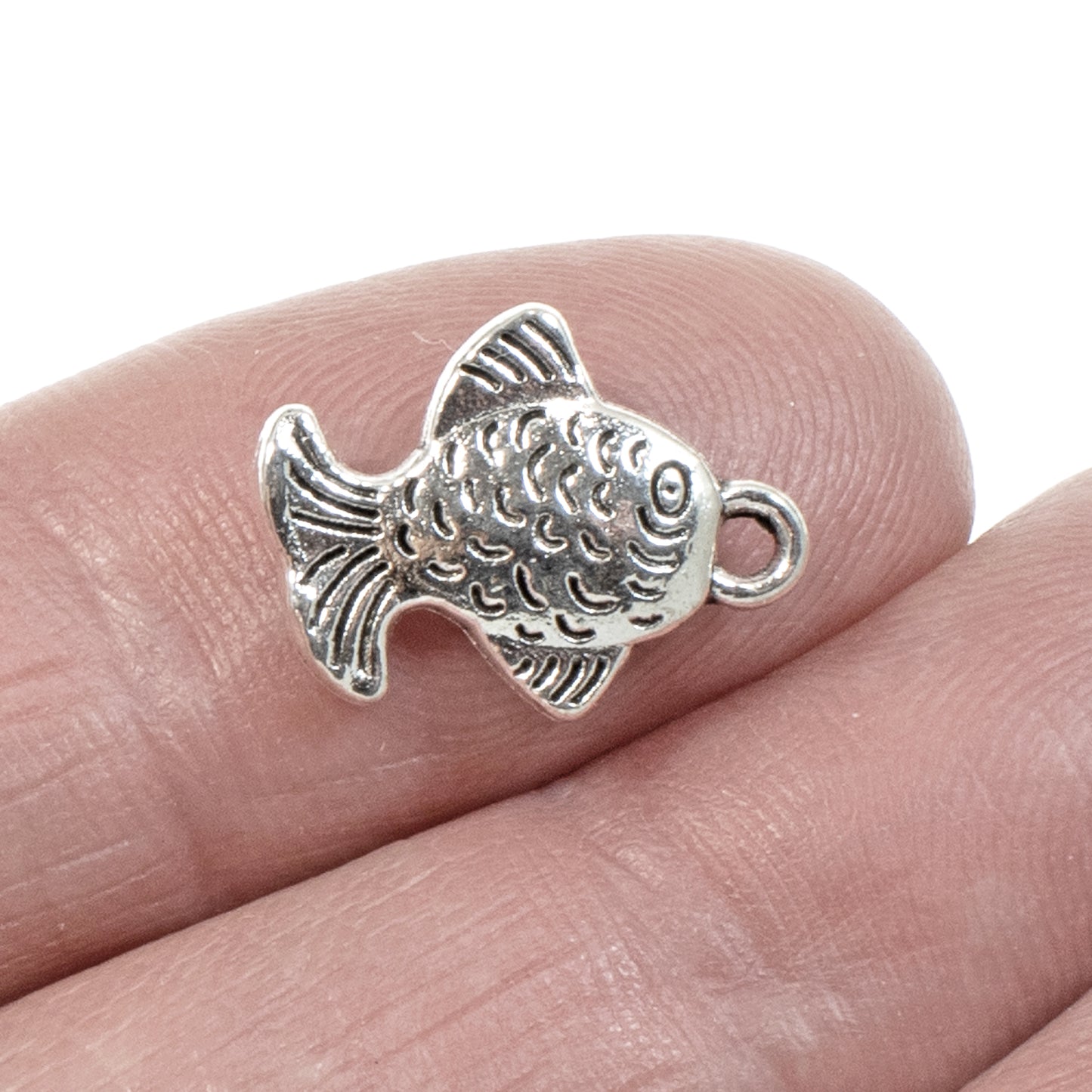 10 Silver Fish Charms for DIY Beach Jewelry - Minimalist Marine Craft Supplies