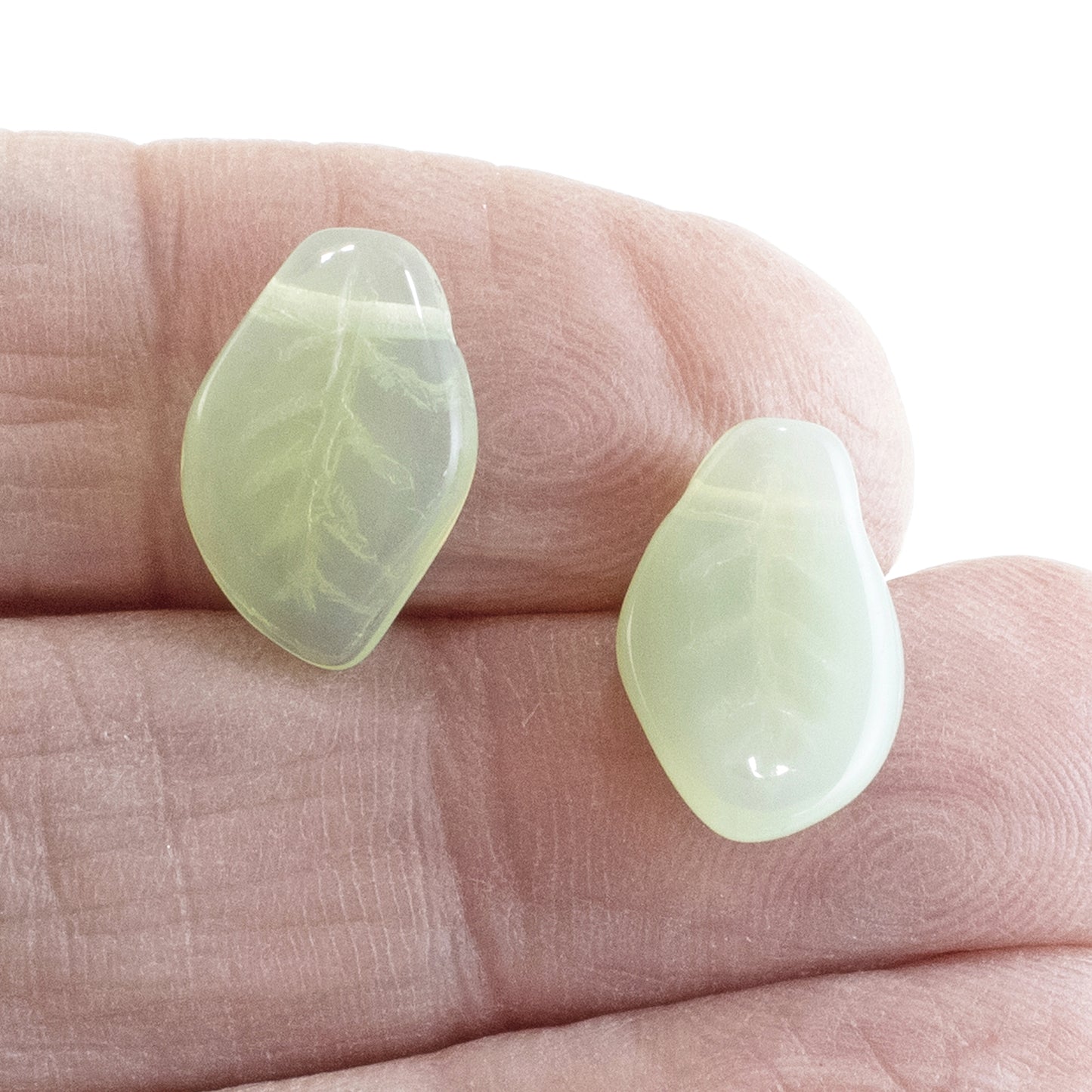 25 Light Mint Green Opal Leaf Beads, Czech Glass Nature Leaves