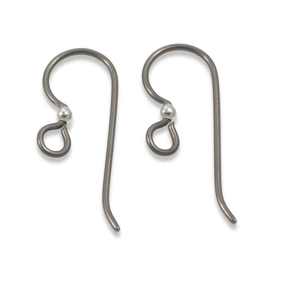 10/Pkg Grey Niobium Ear Wires + 2mm Sterling Silver Bead, Hypoallergenic