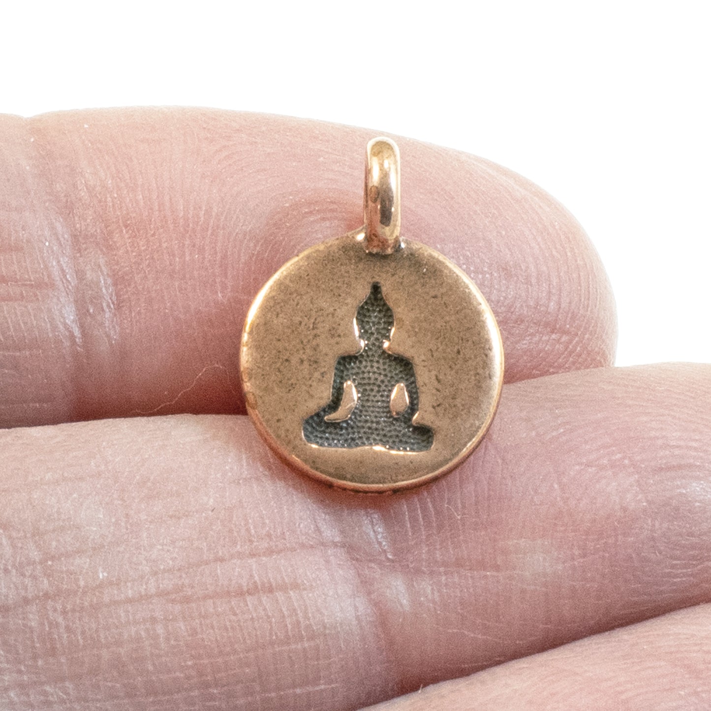 Copper Round Buddha Charms, TierraCast Yoga Meditation Charm 2/Pkg