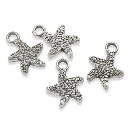 10 Silver Starfish Metal Charms - Small Sea Star - Beach Summer Jewelry Making