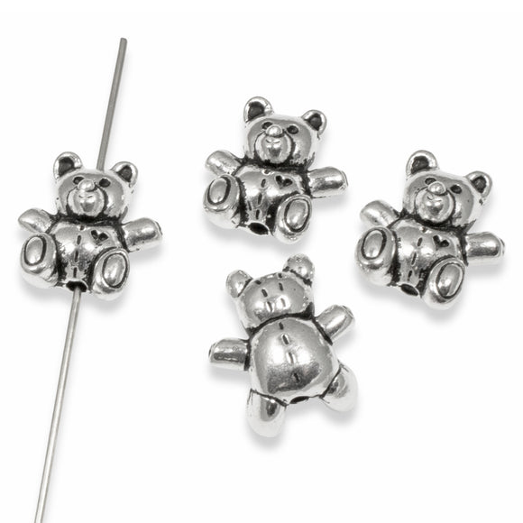 Silver Teddy Bear Beads, TierraCast Pewter Toy Animal Beads 4/Pkg