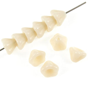 Vanilla Cream Bell Flower Beads, Czech Glass 6x8mm (25 Pieces)