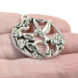 Silver Hummingbird Pendants, Metal Circle, Flowers & Vine Charm 4/Pkg