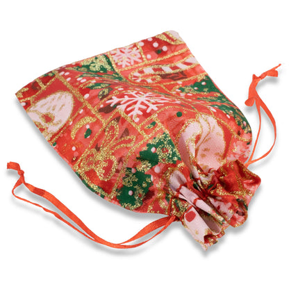 10/Pkg Red Santa and Frosty Christmas Bags, Organza Holiday Gift Treat Bag