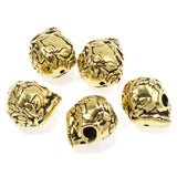5 Gold Rose Skull Beads, Sugar Skull Day of the Dead Beads for Halloween Jewelry