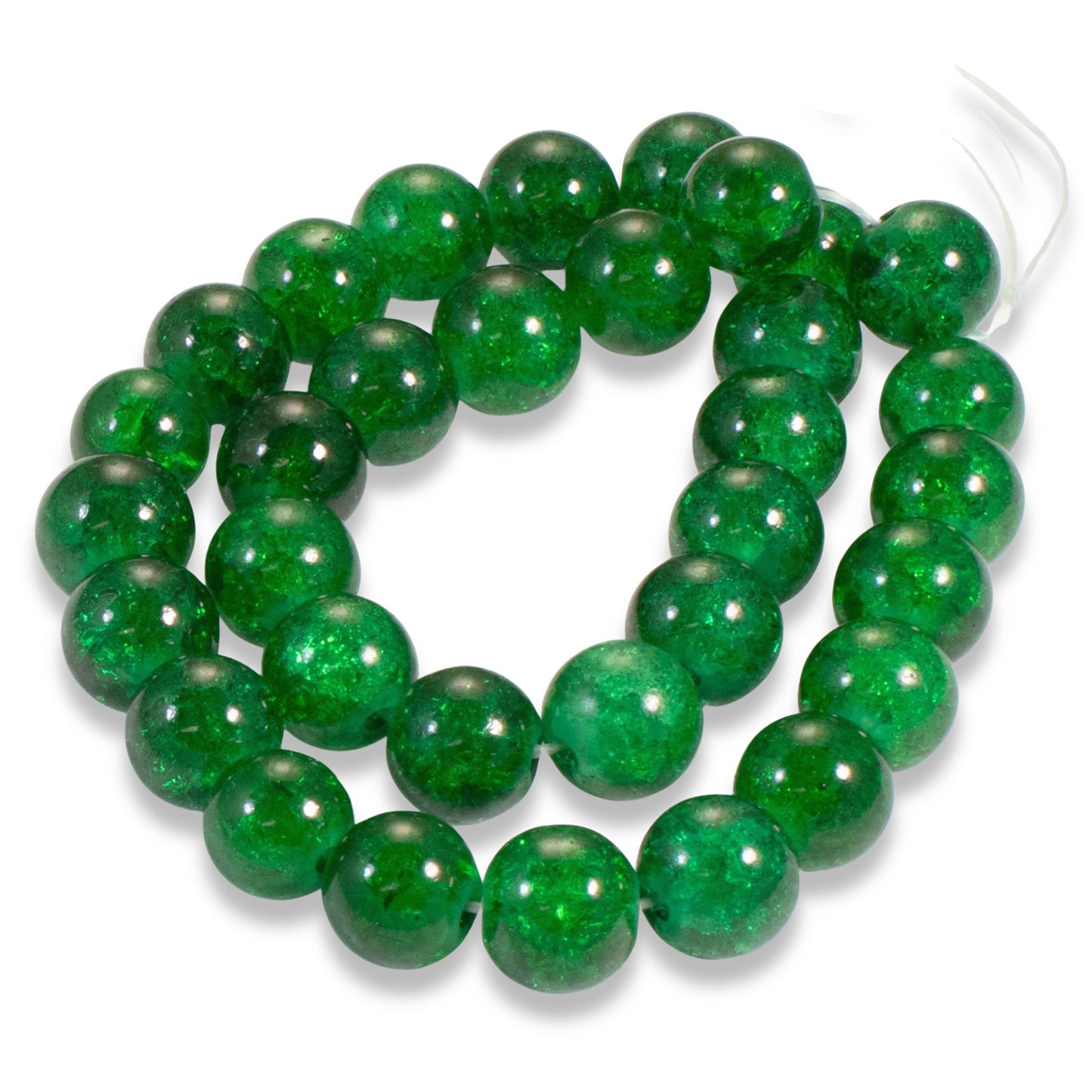 30 Emerald Glass Crackle Beads - 10mm Round - Great for Christmas Crafts