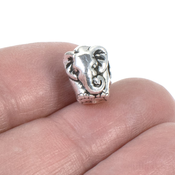 2 Silver Elephant Beads, Large 4mm Hole, TierraCast Euro Animal Bead for Jewelry