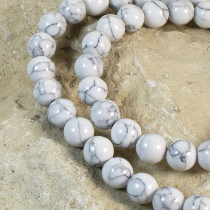 White Howlite 8mm Round Gemstone Beads - Jewelry Making Crafts - 47 Pcs/Strand