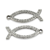 Silver Jesus Fish Pendants, Metal Ichthys Charms + Heart Design 10/Pkg