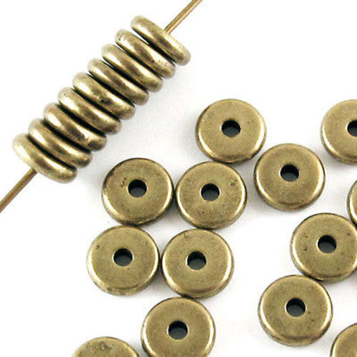6mm Antique Brass Disk Beads, TierraCast Pewter Spacers 25/Pkg