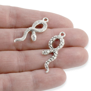 10 Silver Snake Charms, Detailed Metal Serpent Pendants for Jewelry Making, Scrapbooking and Crafts