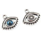 2 Silver Evil Eye + European Sapphire Blue Crystal Charms, TierraCast Pendants
