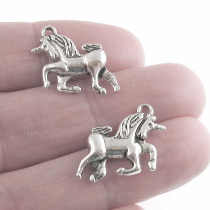 Silver Unicorn Charms, Metal Fantasy Animal Pendant 6/Pkg