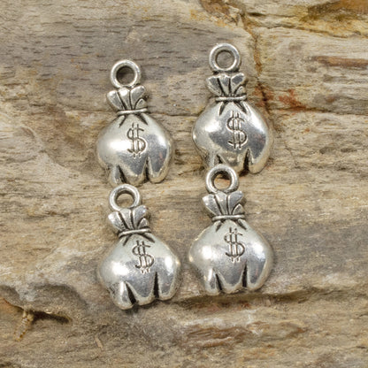 25 Whimsical Silver Money Bag Charms, Fun Design for Jewelry Making & Crafts