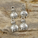 Silver Money Bag Charms, Metal Finance Accounting Wealthy Charm 25/Pkg