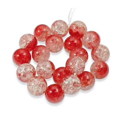 20 Crackle Glass Beads - Red & Clear - 12mm Round - Two-Tone - Double Color