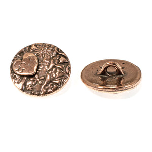 Copper Round Heart Buttons, TierraCast Leather Clasp, Shank Back 2/Pkg