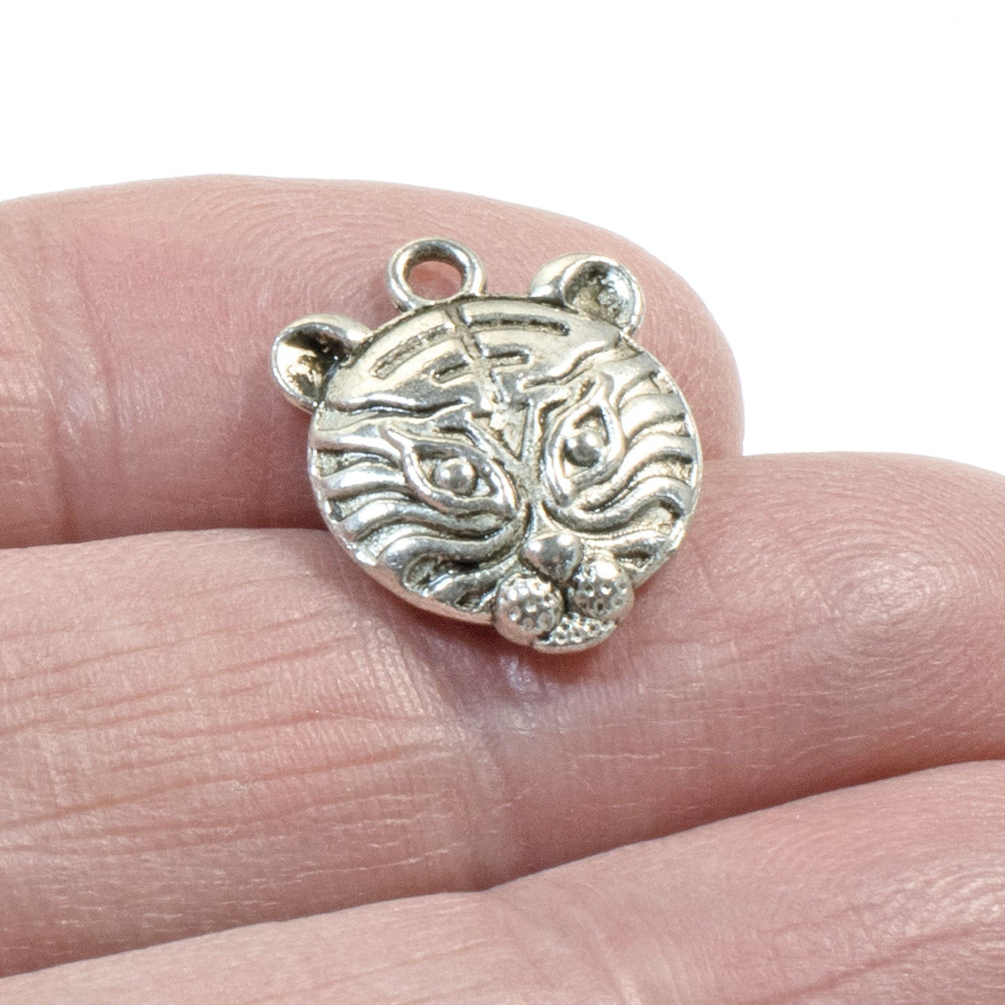 20 Silver Tiger Charms - Animal Pendants - Jewelry Making -Jungle-Themed Crafts