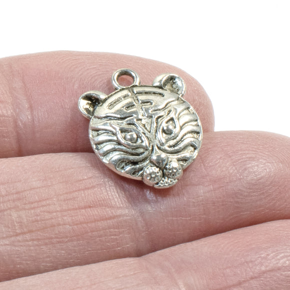 20 Silver Tiger Charms, Animal Pendants for Jewelry Making, Jungle-Themed Crafts