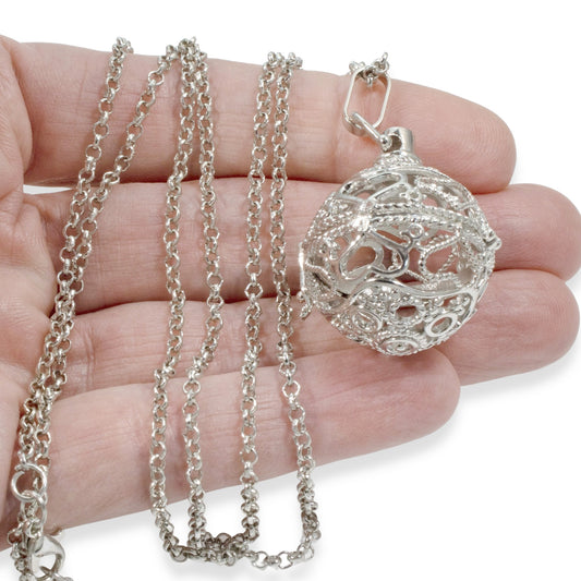 Silver Cage Pendant with Heart Design + Chain - Customizable Locket for Essential Oils and Trinkets