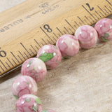 10mm Pink & Green Rain Flower Stone Beads, Impressionist Pattern for DIY Jewelry