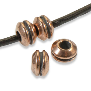 Copper Grooved 8mm Spacer Beads, Large 3.25mm Hole, 4/Pkg