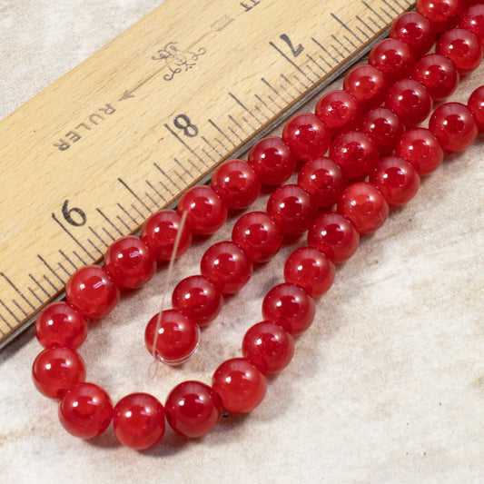 8mm Bright Red Round Cracked Glass Beads 50/Pkg