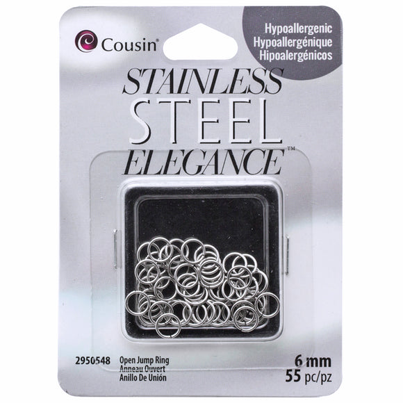 Silver Open Jump Ring 6mm Stainless Steel Elegance (55 pieces)