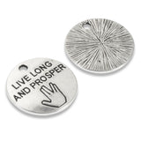 Silver Live Long and Prosper Charms, Inspirational Metal Pendants 20mm 10/Pkg