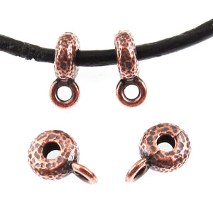 4 Copper Hammered Spacer Bail, TierraCast Distressed Bails for 2mm Leather Cord