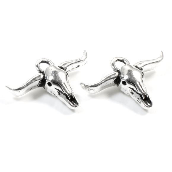 5 Silver Longhorn Steer Skull Charms, TierraCast Southwestern Pendant