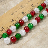 30/Pkg 10mm Red, Green & Clear Crackle Glass Beads | Christmas Bead Mix