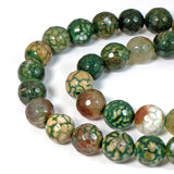 10mm Faceted Green Dragon Vein Beads, Round Earthy Agate 38Pcs/Strand