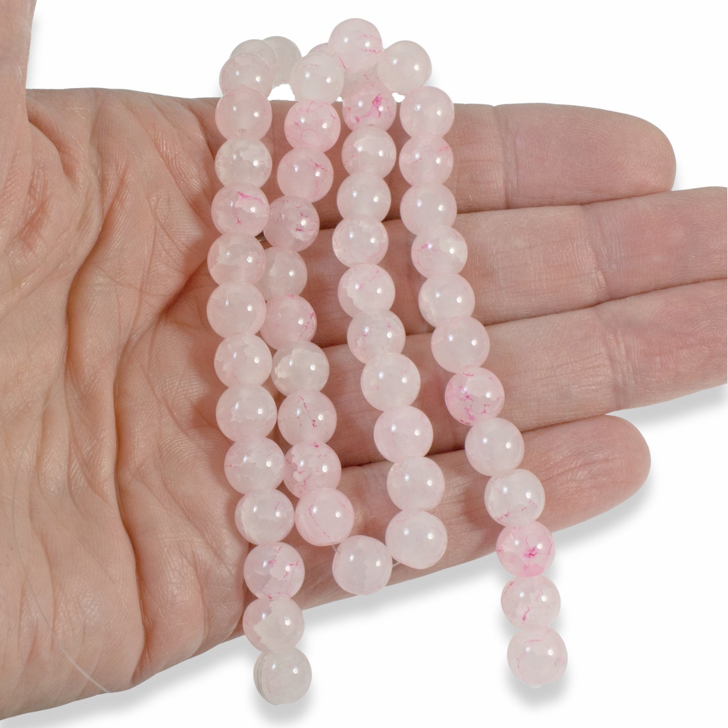 8mm Pink Dragon Vein Glass Beads - 50-Pack for Jewelry Making