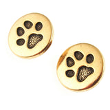 Gold Small Paw Print Buttons, TierraCast Shank, Leather Clasp 12mm 4/Pkg
