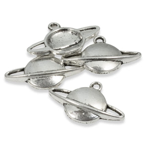 25 Silver Saturn Charms, Ideal for Celestial Space-Themed Jewelry Making