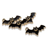 10 Black Enamel Flying Bat Charms, Fall Halloween Metal Pendants