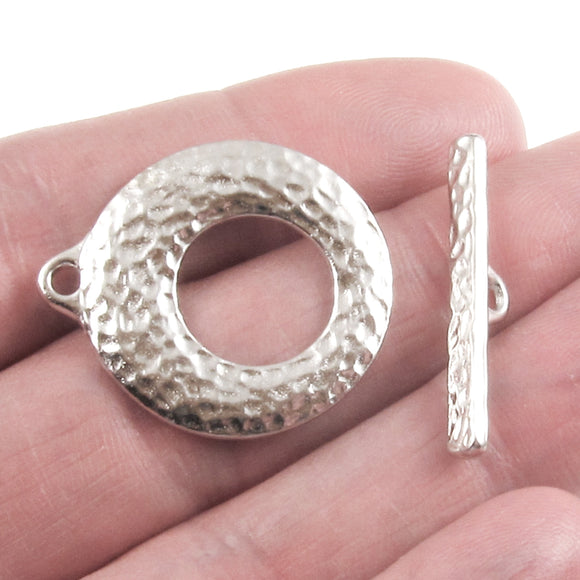 Silver Distressed Toggle Clasp, TierraCast Rhodium Artisan Clasp Set